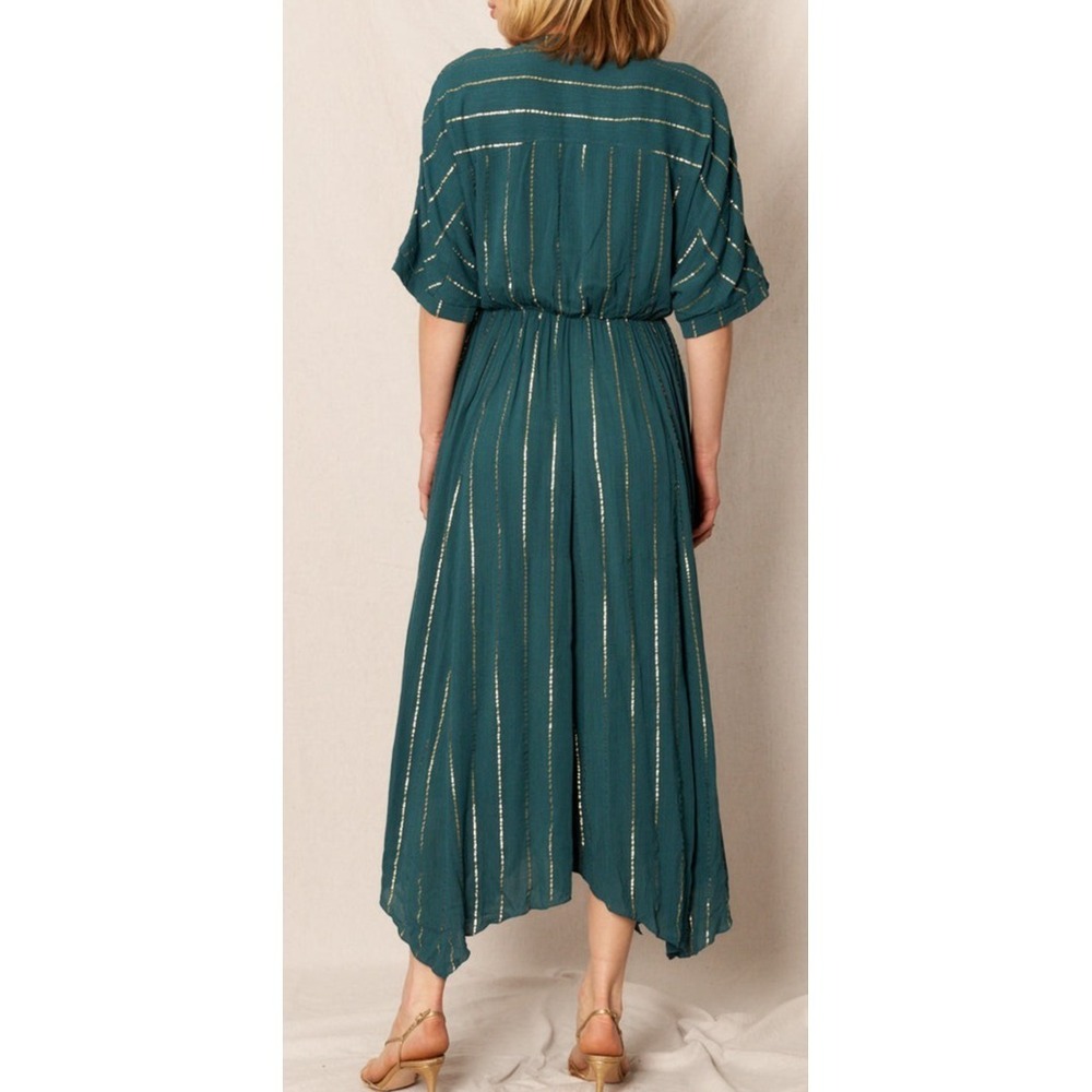 EN CREME Sabrina Lurex Kimono maxi dress metallic stripe woman's M - Picture 3 of 11